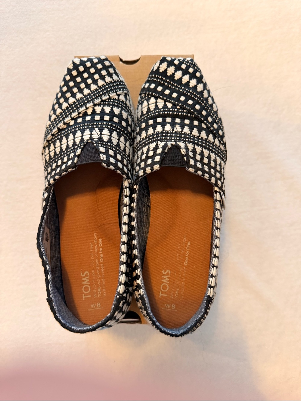 Toms Navy and White Patterned Woven Slip-Ons